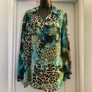 New Directions Shear Long Sleeve Blouse